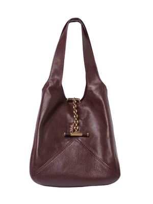 Small Chloé Balloon Bag in Grenat showcasing the unique patchwork of grained buffalo leather and shiny cowhide.