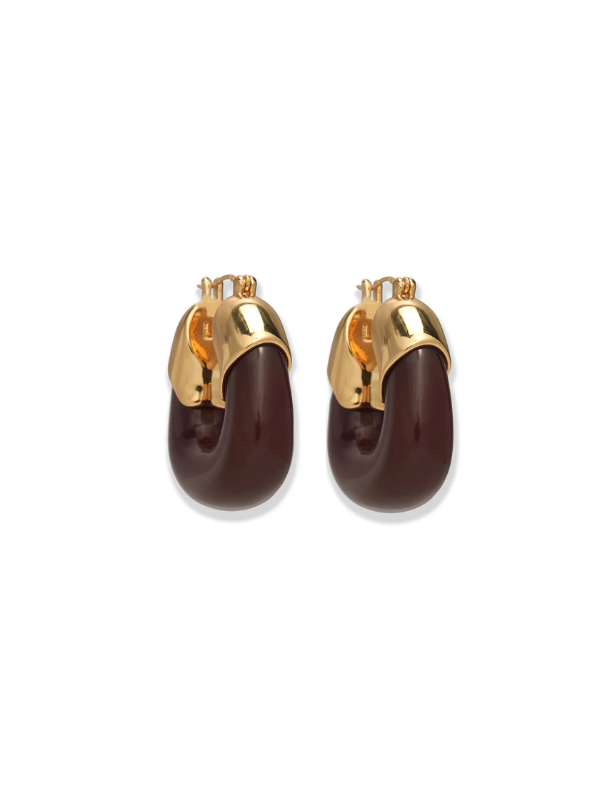 Lizzie Fortunato Organic Hoops in Espresso, made of sterling silver-plated brass and forest green resin, stylish jewelry essential.