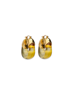 Mini Organic Hoops in Apple by Lizzie Fortunato, gold-plated brass earrings featuring deep red resin, perfect for any style situation.