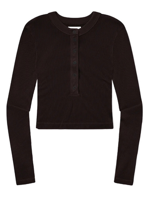 Vara Henley in Chocolate by Citizens of Humanity, showcasing the soft ribbed cotton fabric and close fit