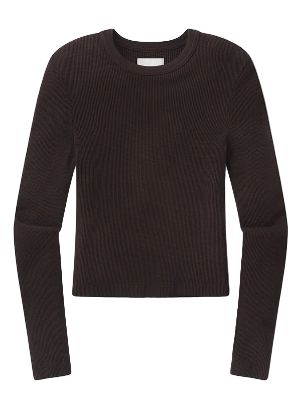 Pilar Waffle Crewneck in Chocolate by Citizens of Humanity, showcasing a soft, textured fabric ideal for layering.