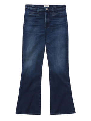 Lilah Welt Pocket Flare in Marvita showcasing the elegant flared hem and sophisticated 70's design.