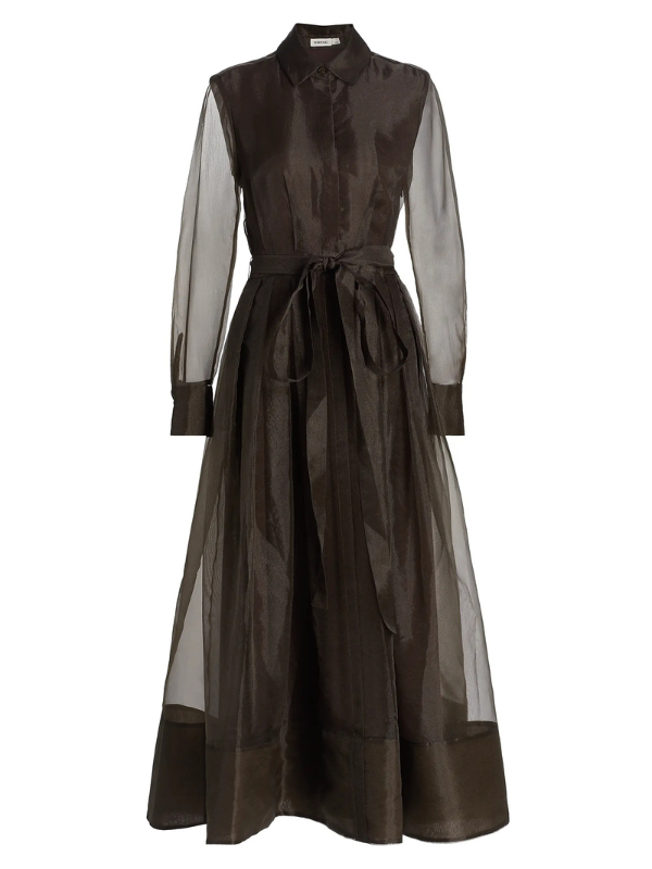 Montgomery Dress in Chocolate by Simkhai, showcasing a stylish long-sleeve, button-up design.