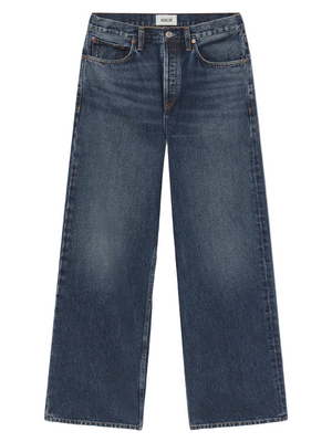 Agolde Arc Jean 32" in Shortwave showcasing relaxed wide-leg silhouette and mid-rise waist.