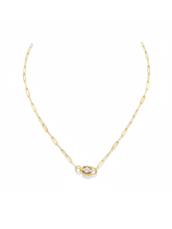 Stylish Louise Short Necklace in Gold by Pascale Monvoisin featuring a unique padlock clasp and elegant diamond detail.