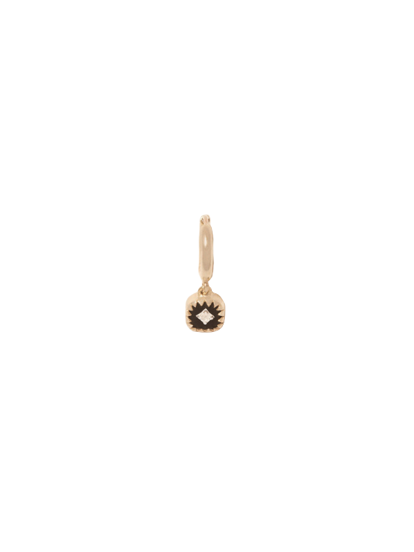 Close-up view of Pierrot Hoops in Black by Pascale Monvoisin, showcasing the delicate design with a tiny pendant.