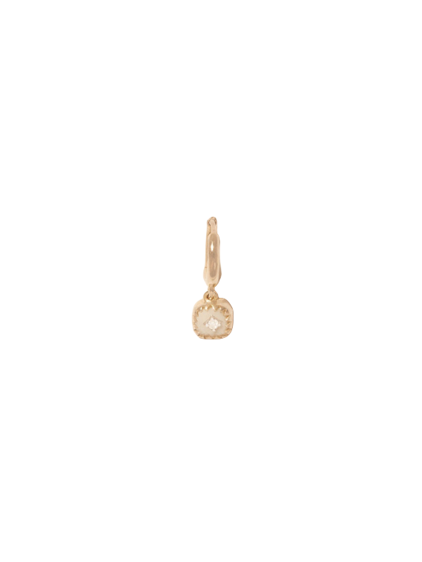 Elegant Pierrot Hoops in White, featuring delicate yellow gold craftsmanship with a stunning tiny pendant, adorned with Diamond, perfect for luxurious accessorizing.