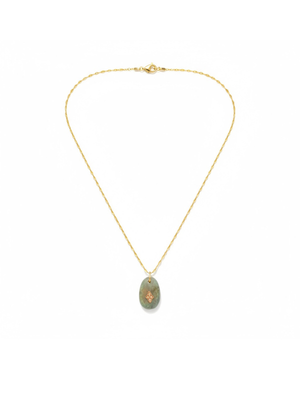 Gaia No1 Necklace in Labradorite featuring a stunning labradorite stone complemented by small diamonds on a gold chain by Pascale Monvoisin.