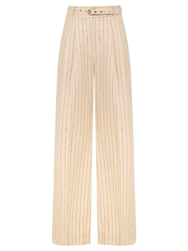 Rebellion Pinstripe Wide Pant in Cream Stripe by Zimmermann showcasing the stylish wide flare silhouette and linen fabric.
