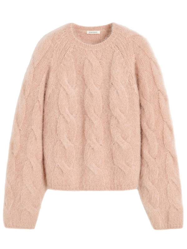 Elliot Sweater in Rose Dust by By Malene Birger, showcasing its cozy cable knit design and stylish round neck.