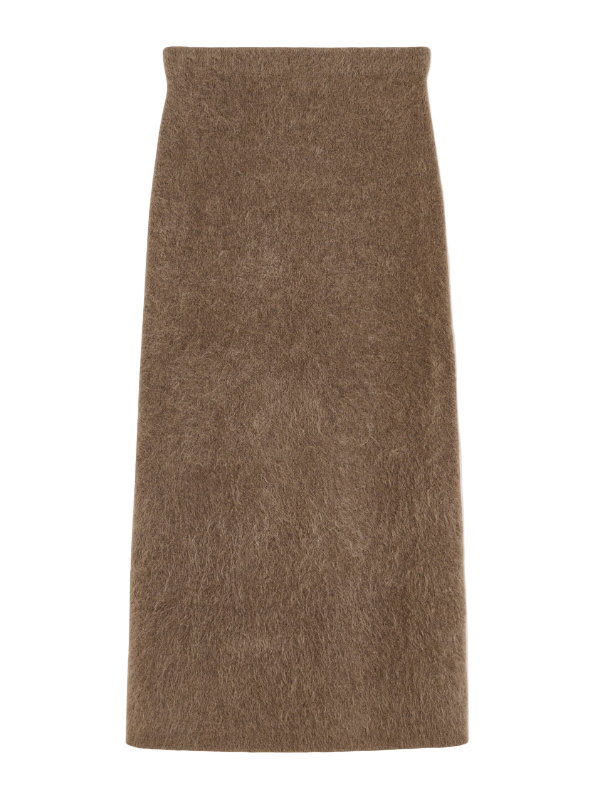 Estille Skirt in Chocolate Chip by By Malene Birger - a fluffy mohair blend midi skirt for cold weather.