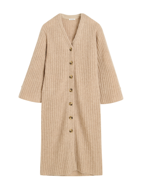 Cimonello Maxi Cardigan in Twill Beige by By Malene Birger, showcasing its warm wool and mohair mix fabric.