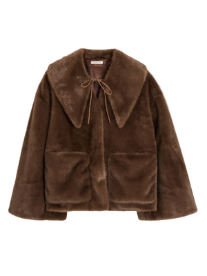 Jacquie Faux Fur Jacket in Carafe by Malene Birger showcasing its elegant design and soft texture.
