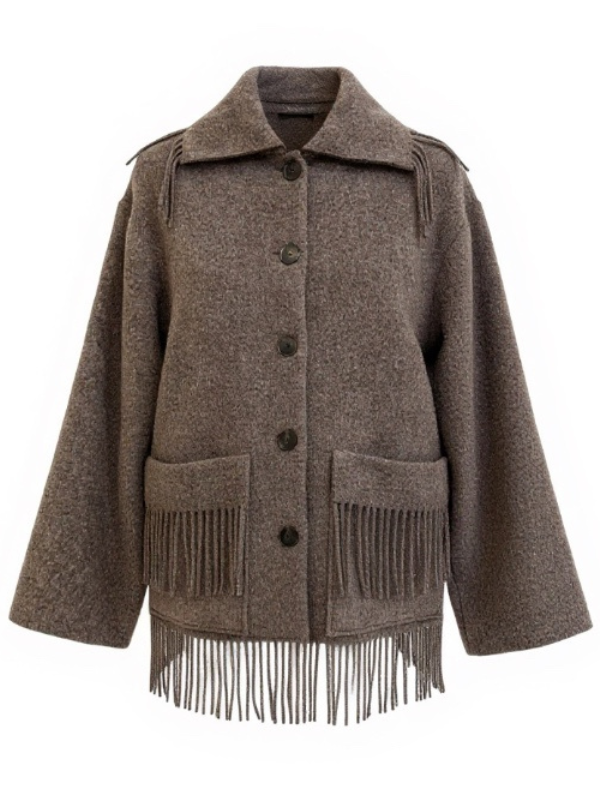 Stylish Boloune Jacket in Brown by By Malene Birger, featuring a relaxed silhouette and fringed edges.