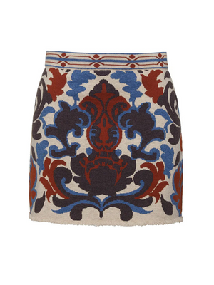 Lindy Skirt in Mira Stone by Cara Cara featuring an ornate print and mini fringe trim