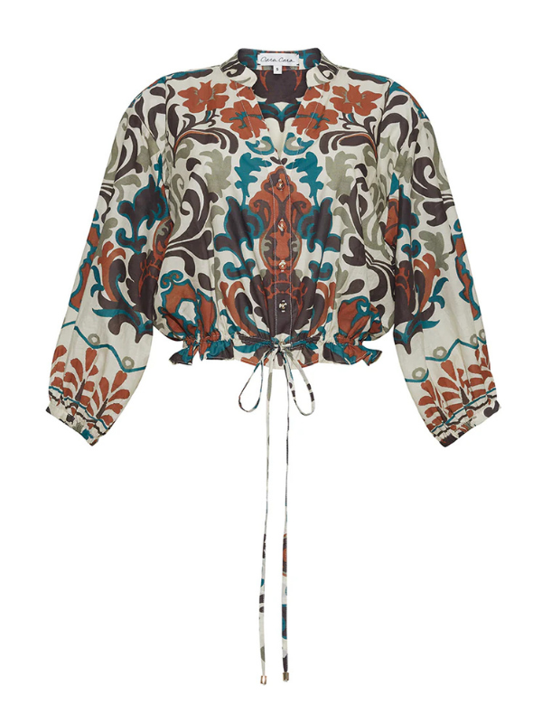Perrin Top in Mira Stone by Cara Cara, showcasing the airy cotton voile fabric and oversized silhouette.