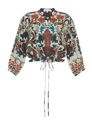 Perrin Top in Mira Stone by Cara Cara, showcasing the airy cotton voile fabric and oversized silhouette.