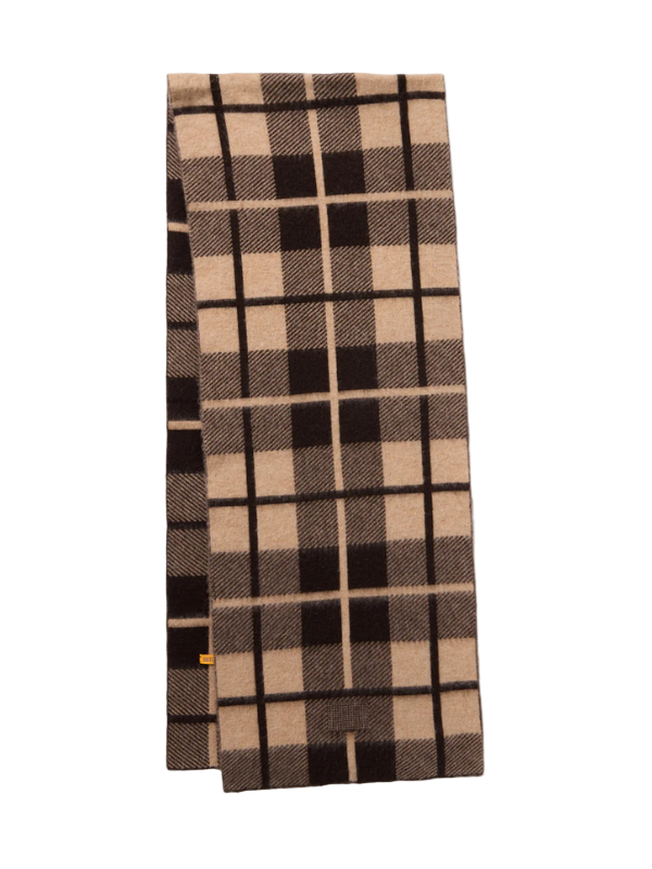 Plaid Big Scarf in Burnt Cocoa/Dune by Guest in Residence, featuring a mid-weight brushed design with double knit fabric.