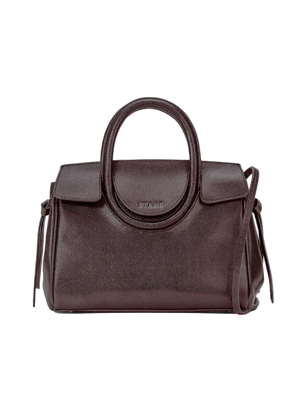 Mini Maude Carryall in Espresso showing stylish oval handles and knot-tie detailing.