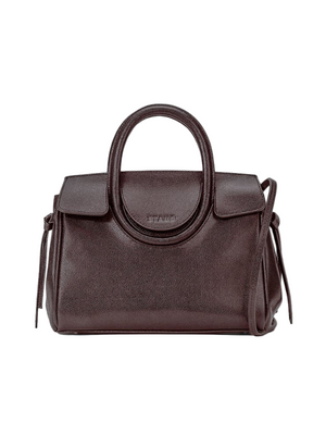Mini Maude Carryall in Espresso showing stylish oval handles and knot-tie detailing.