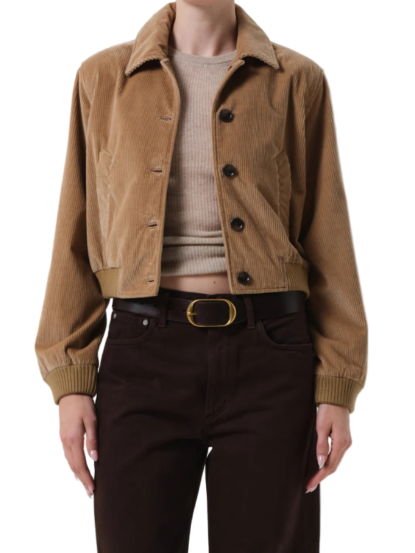 Lola Eve Bomber in Amber by Citizens of Humanity, showcasing the plush corduroy fabric and modern design.