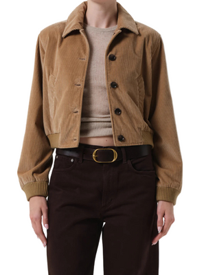 Lola Eve Bomber in Amber by Citizens of Humanity, showcasing the plush corduroy fabric and modern design.