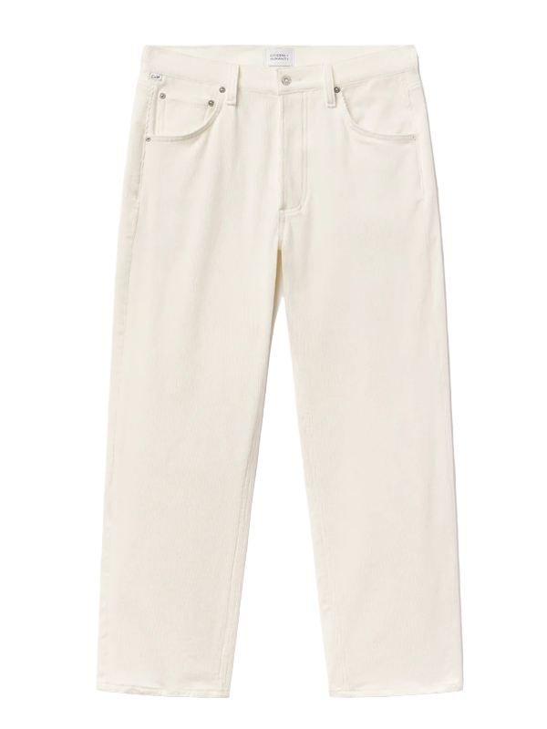 Winslow Boyfriend Corduroy in Pashmina, showcasing the soft off-white color and plush fabric.