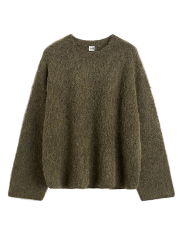 Boxy Alpaca Knit in Pepper by TOTEME featuring a cozy brushed alpaca-blend yarn and oversized silhouette.