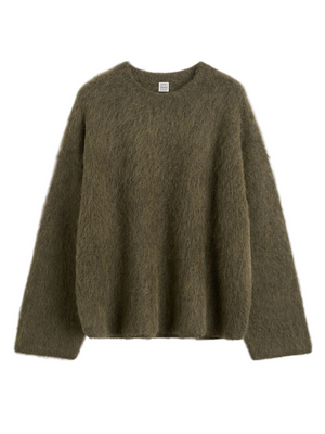 Boxy Alpaca Knit in Pepper by TOTEME featuring a cozy brushed alpaca-blend yarn and oversized silhouette.