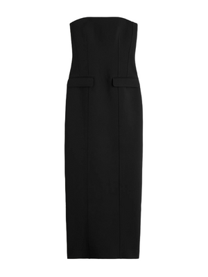 TOTEME Strapless Pocket Dress in Black showcasing its elegant form-fitting design and functional pockets.