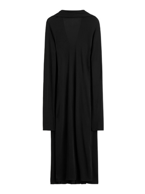 Cocoon Cape Dress in Black by TOTEME featuring a fluid silhouette and elegant cape-like back panels.
