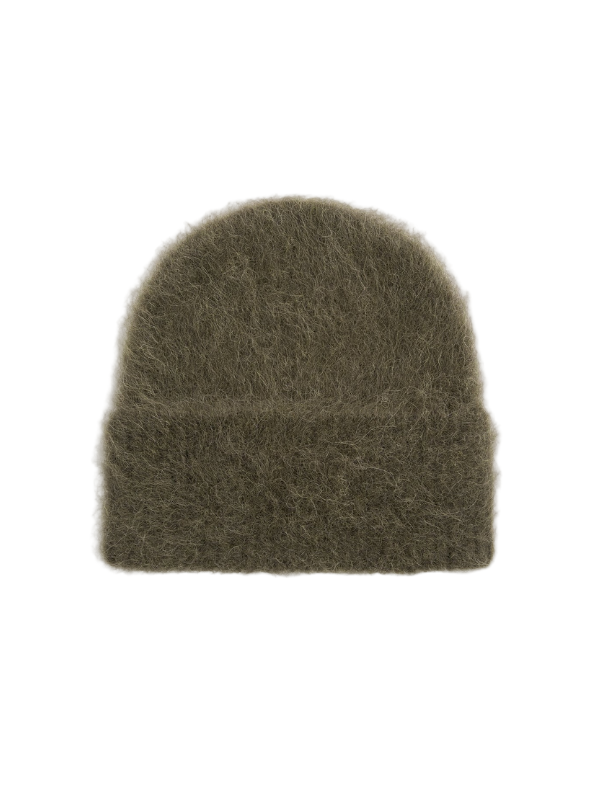Alpaca Knit Beanie in Pepper from TOTEME, showcasing its soft texture and stylish design.