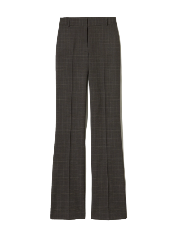 Corette Wool Pant in Cigar Plaid by Nili Lotan - front view showcasing high-rise and straight leg design.