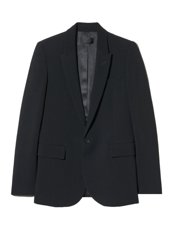 Anabel Tailored Jacket in Black by Nili Lotan displayed front view highlighting the slim fit design and logo horn button closure.