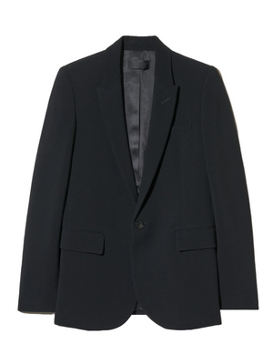 Anabel Tailored Jacket in Black by Nili Lotan displayed front view highlighting the slim fit design and logo horn button closure.