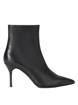 Staud Sebastian Ankle Boot in Black showcasing pointed toe and high heel design.