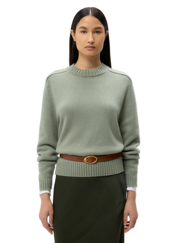 New Jill Crewneck in Martini Olive - A luxurious long sleeve sweater made from 100% Italian cashmere.