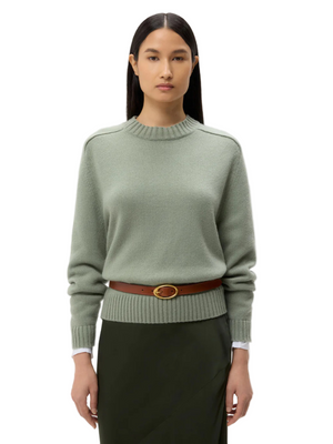 New Jill Crewneck in Martini Olive - A luxurious long sleeve sweater made from 100% Italian cashmere.