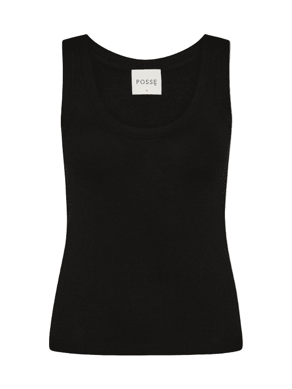 Finley Tank in Black by Posse, a fitted wool tank top with a scooped neckline.