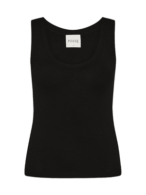 Finley Tank in Black by Posse, a fitted wool tank top with a scooped neckline.
