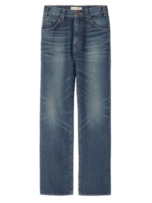 Nili Lotan's Joan Jean in Classic Wash showcasing the high-rise straight leg design and five pocket details.