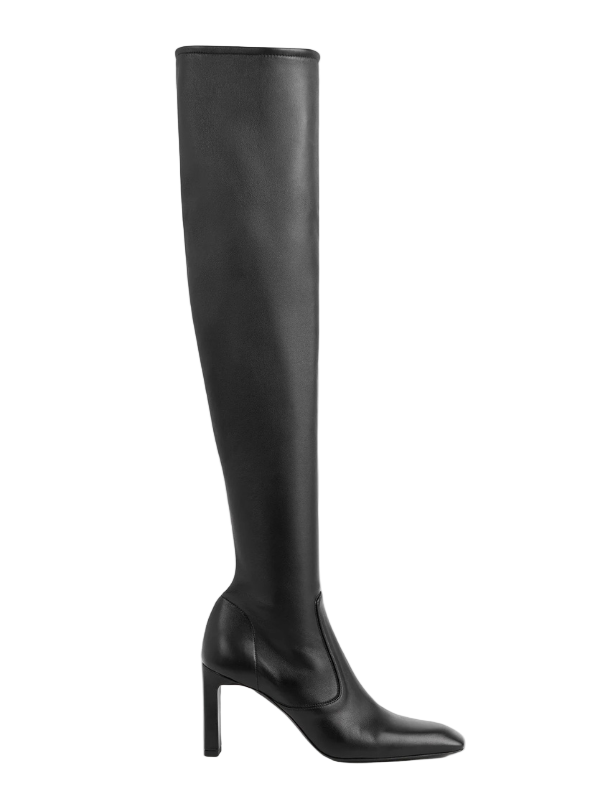 Over-the-knee Boot in Black showcasing its sleek design and luxurious stretch Nappa leather by TOTEME.