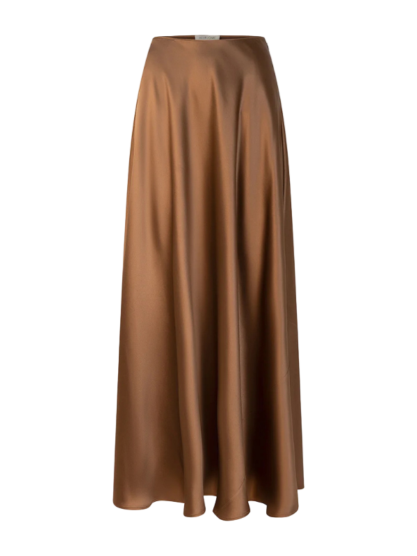 Antonia Skirt in Sepia showcasing elegant bias cut and floor length design.