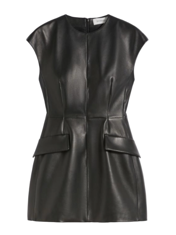 Tefrite Leather Dress in Black by Sportmax featuring accentuated waist and seams for a defined silhouette.