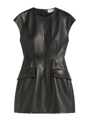 Tefrite Leather Dress in Black by Sportmax featuring accentuated waist and seams for a defined silhouette.