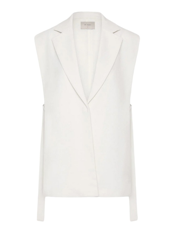 Relaxed Side Tie Vest in Off White by St. Agni showcasing a relaxed silhouette and V-neckline.