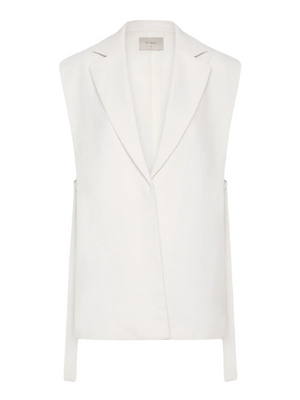 Relaxed Side Tie Vest in Off White by St. Agni showcasing a relaxed silhouette and V-neckline.