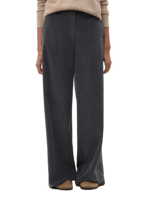 Dylan Corduroy Pant in Charcoal Heather Grey showcasing the soft fabric and high-rise straight-leg design.