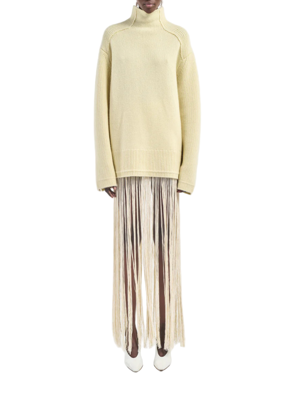 Button Mock Neck Sweater in Primrose Yellow by Maria McManus featuring soft cashmere-wool blend fabric.