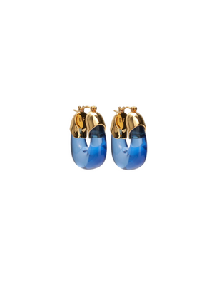 Mini Organic Hoop in Electric, featuring gold-plated brass and bright blue resin, perfect for any style.